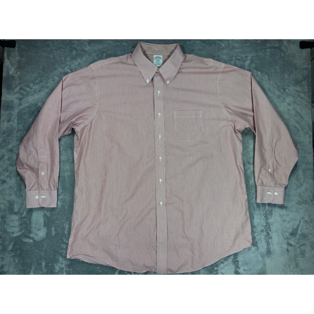Brooks Brothers Regent Dress Shirt Mens 18 34/35 Red White Stripe Non-Iron